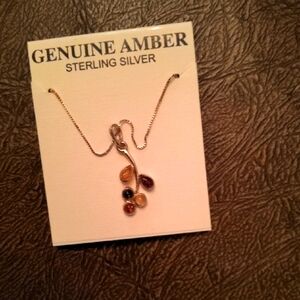 Genuine Amber Sterling Silver Necklace